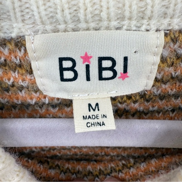 BiBi Orange, Brown, Cream large, bold Floral print Crew Neck cozy Sweater M - Picture 4 of 10